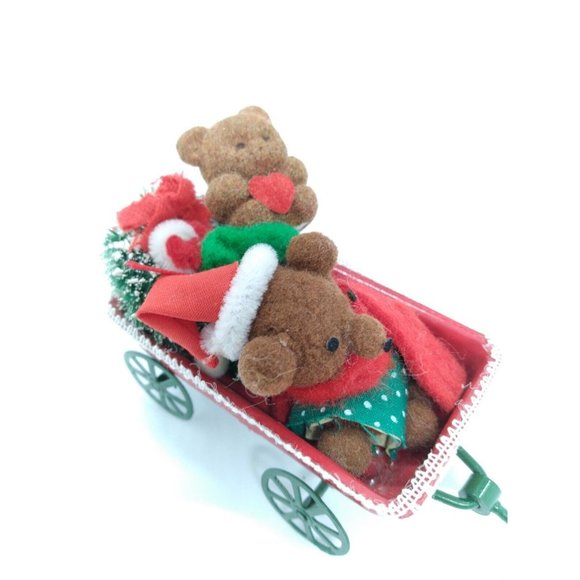 Vintage 1986 Applause Teddy Bears in a Wagon Christmas Miniatures Ornament - Picture 3 of 11
